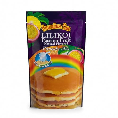 Hawaiian Sun Lilikoi Passion Fruit Pancake Mix Just Add Water, Sweet & Tangy Tropical Breakfast Food Mix, Easy-to-Make Island Pancake Pan & Waffle Mix Batter for Occasion, Made in Hawaii, 6 oz