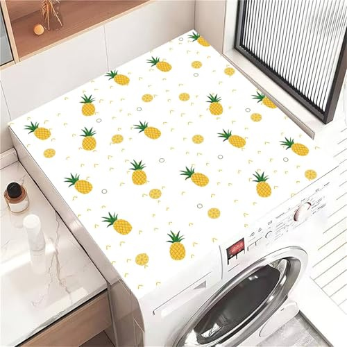 Highdi Housse de Protection pour Machine à Laver Top, Motif Ananas Coussin de Machine à Laver Antidérapant, Tapis de Protection pour Dessus Sèche-Linge Séchage Rapide (Blanc,30x40cm)