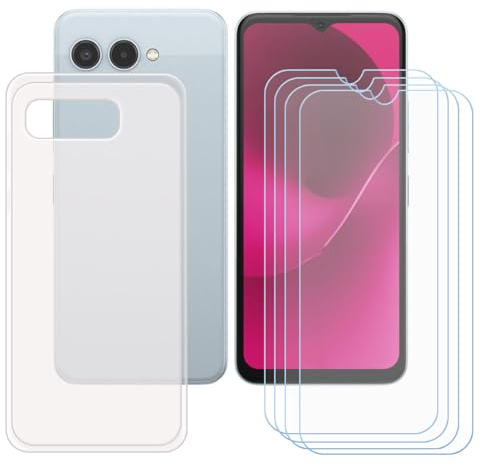 GYDQQKJ Funda para T-Mobile Phone 3 + 4 Piezas Vidrio Protector de Pantalla Cristal Templado Film, Translúcido Suave TPU Silicona Cover Carcasa Caso Case para (6.60)