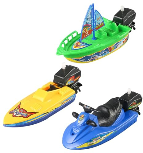 BEAHING Barcos de Juguete para baño de 3 uds, velero y lancha motora de plástico pequeño para niños, Juguetes para Jugar en el Agua en la Piscina y la Piscina de Verano