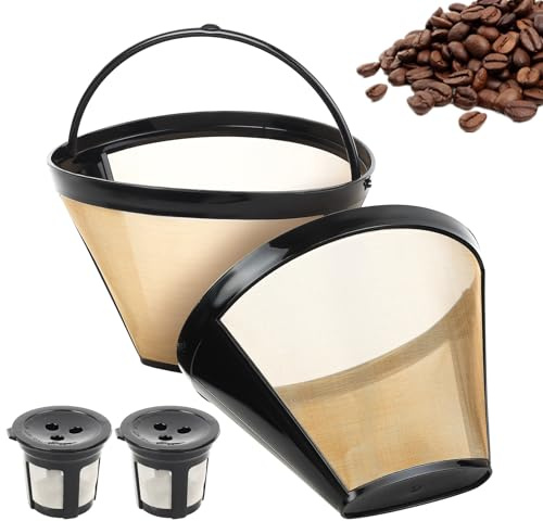 2 Pcs Filtro de Café Permanente de Acero Inox, Filtro Cafetera Goteo, Filtros Cafetera, Filtros de Café Goteo Cono Sin Papeles Reutilizable Manual para 8 a 12 tazas, con 2 cestas para cápsulas