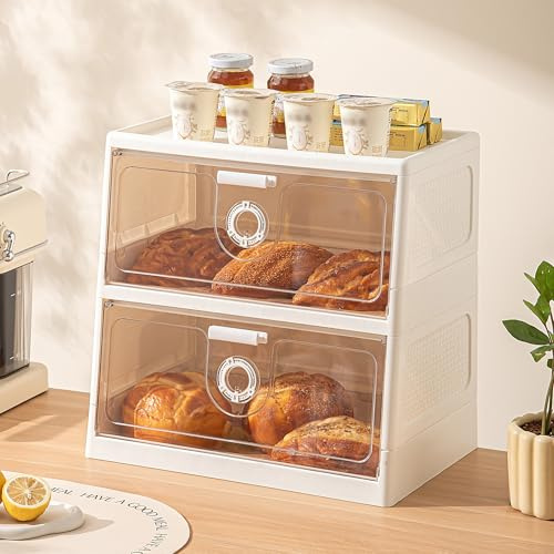 YVVVVY Large Bread Bin for Kitchen Countertop, 2 Tier Box with Date Dial | Bread Storage Container with Clear Doors, Plastic Bread Keeper for Kitchen Counter, Pantry, Cupboard