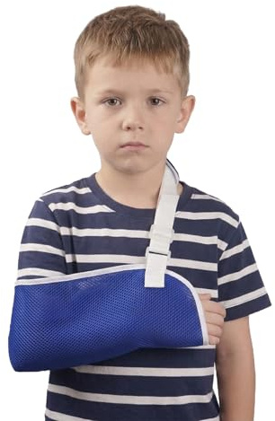 PYRUVAE Cabestrillo para Brazo de niño, Soportes de Brazos Hombro Inmovilizador Ajustable, Desgarro de Manguito Rotador Para Roturas, Luxaciones, Esguinces, Distensiones y Fracturas(azul, S)