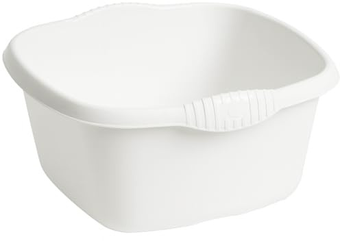 eMKay® 32cm Square Washing Up Bowl | Large 9L Plastic Sink Bowl with Handles | Gloss Finish | Durable Kitchen Dishwashing Basin | Sink Protector | Stylish Square Design (WHITE)