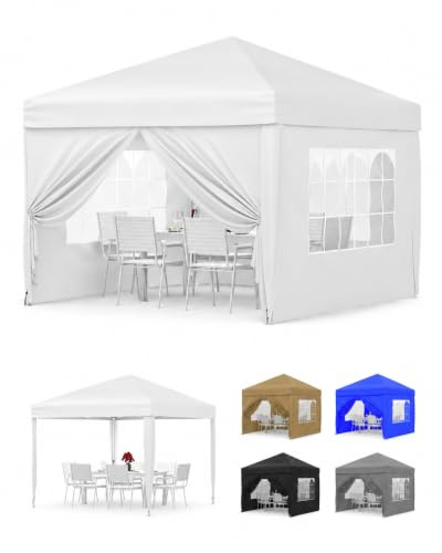 Faltpavillon 3x3m Wasserdicht Stabil,Pop Up Pavillon mit 4 Seitenwände,Weiß | Höhenverstellbar,Abnehmbaren Seitenteilen,UV50+ Sonnenschutz Faltzelt,für Garten,Terrasse,Markt und Party