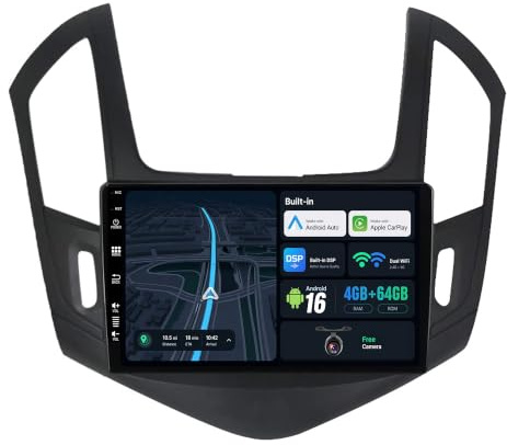 BXLIYER Estéreo de coche Android 16 para Chevrolet Cruze J300 J308 2012-2015 navegación por satélite – Carplay + Android Auto – 4G+64G – Cámara trasera – 9 pulgadas 2 Din – Volante WiFi DAB arranque