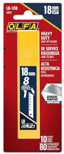 OLFA 5009 2272 kg-10B Snap-Off Heavy Duty Klinge, 10 Stück, Silber | Japanischer Werkzeugstahl, 8 Segmente pro Klinge, 10 Stück, alle 18 mm – robuste Konstruktion – Bauunternehmer und Baugewerbe