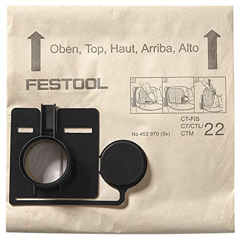 Festool Sac Filtre FIS-CT 55 pour Aspirateur CT 55 - Lot de 5 | Fermeture plastique anti-poussière - Compatible CT/CTL/CTM - Pièce d'origine Festool