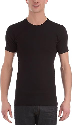Eminence - T-Shirt Col Rond pour Homme - Côte Fine 100% Coton Peigné - sans Couture Côté - Tissu Français - Fait en Europe - Label Oeko-TEX® - Noir, 5/XL
