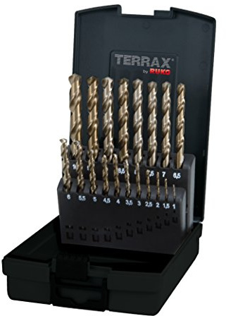 TERRAX by RUKO Spiralbohrer-Satz DIN 338 Typ N HSSE-Co5 in Kunststoffkassette, 1 Stück, A215214RO