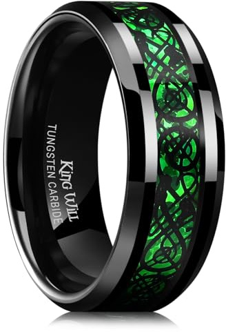 King Will - Anello da uomo in carburo di tungsteno con effetto fibra di carbonio, motivo: drago celtico, larghezza 8 mm/6 mm, colore: rosso/blu/verde/arancione/viola/argento/nero/azzurro/mazarine