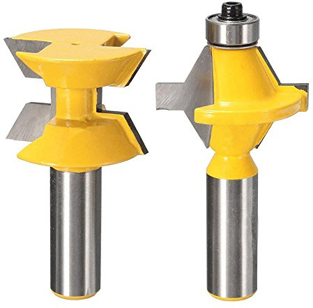 Yakamoz 2Pcs Matched 1/2 Shank Tongue and Groove Router Bit Set 120 Degree Woodworking Groove Chisel Cutter Tool