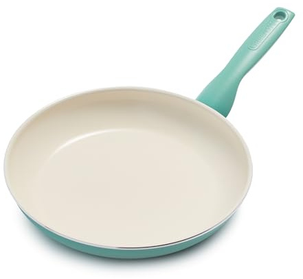 GreenPan Rio Healthy Ceramic Non-Stick 26cm Frying Pan Skillet, PFAS Free, Stay-Cool Handle, Oven Safe up to 160°C, Dishwasher Safe, Turquoise & Cream
