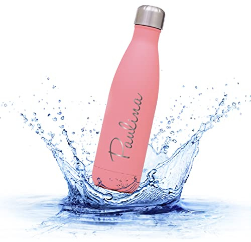 Sprengers – Personalisierbare Trinkflasche aus Edelstahl – auslaufsichere & thermoisolierte Wasserflasche hält Getränke bis zu 18 Stunden warm oder kalt – Gravur mit Namen und Motiv (Rosa, 0.5 l)