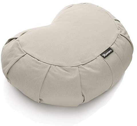 BODYMATE Cojín de Yoga Media Luna 42 cm Largo 30 cm Ancho 15 cm Alto | Relleno de cáscaras de Trigo sarraceno | Funda extragruesa y Lavable en Lavadora de algodón 100% | Cojín de meditación