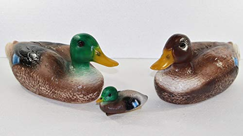 RAKSO Deko Tier Figur Gartenfigur Entenfamilie Ente, Erpel und Entlein als Satz aus Kunststoff H 7-16 cm