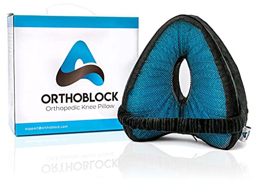 ORTHOBLOCK Kniekissen inkl. Osteopathgeschätzter Gesundheits und WohlfühlPflegeführung VeloursHülle mit Kühlkissen und Kniebandage MemoryFoamBeinkissen perfekt für IschiasSchmerzlinderung (Schwarz)