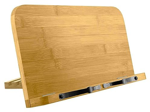 OcioDual Atril Soporte Madera Tamaño M con Pinzas Respaldo Ajustable Regulable Plegable para Libros de Cocina Tablets Partituras