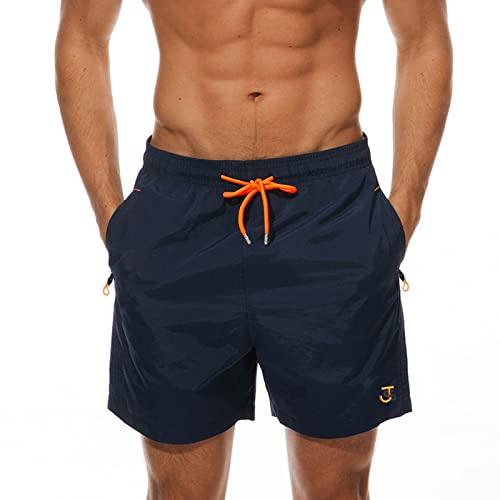 JustSun Costume Uomo Mare Costumi da Bagno Uomo Pantaloncino Surf Costumi Piscina Impermeabile Asciugatura Rapida con Tasche con Zip Blu Scuro 2XL