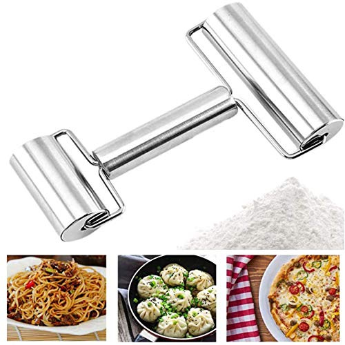 Nudelholz Pizzaroller Teigroller Teigroller Nudelholz Rollstab aus Edelstahl Nudelhölzer Teigrolle Backzubehör Rolling Pin Multifunktions Teigroller mit Doppelkopfrolle für Fondant Pizza und Mürbeteig