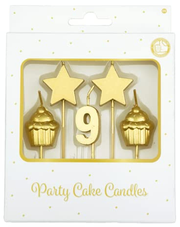 PD-Party - Geburtstagskerzen für Kuchen & Torten - Geburtstagsdeko - Goldene Kuchenkerzen für Geburtstagsfeiern von Kindern & Erwachsenen - Zahlenkerzen - Nummer Kerze - Größe 3 x 9 x 1 cm - 9 Jahre