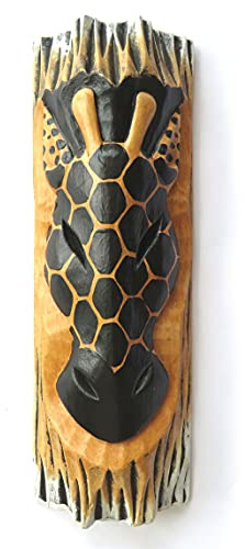 Maschera di giraffa in legno intagliato a mano per appendere alla parete