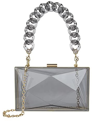 Linkidea Rhombus-Handtasche aus Acryl, für Abendveranstaltungen, Clutch, Schultertasche, Handtasche für Frauen (transparent – grau)