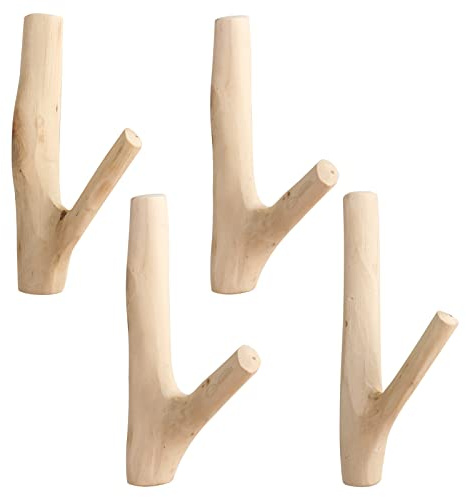 IWILCS 4 st naturlig träkrok, träkrok, dekorativ krok väggkappa krok, trälock för hängande kappor, hattar, handduksväskor (bredd 2-3 cm)