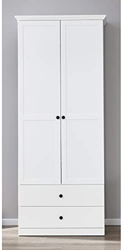 Lomadox Garderobenschrank Landhaus mit ausziehbarer Kleiderstange weiß, B/H/T: ca. 81/196/41 cm