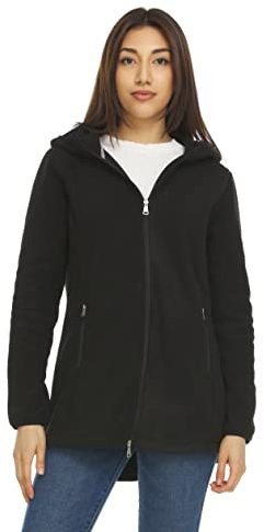 Swiss Alps Leichte Damen-Fleecejacke mit durchgehendem Reißverschluss, langärmelig, Outdoor-Mantel mit Taschen, für Herbst und Winter, Schwarz, M