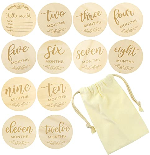 Meilensteinkarten Baby Holz Meilensteinkarten Schwangerschaft Meilensteine Karten Monatliche Geschenk zur Geburt Junge Mädchen Geschenk für werdende Mütter Eltern Babyparty (12 Stücke)