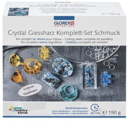 GLOREX 6 2101 520 - Crystal Gießharz-Komplettset zur Herstellung von individuellem Schmuck aus Harz, in unterschiedlichen Farben und Formen, eine kreative Geschenkidee