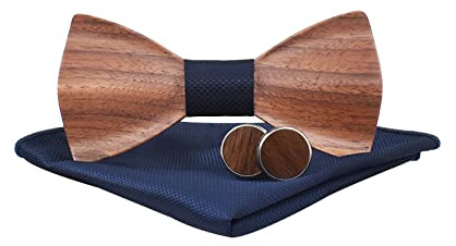 Mr.Van Set di Papillon in Legno per Uomo - Fatto a Mano, Misura Regolabile (24-48cm), Stile Classico - Scatola di Legno Con Gemelli, Fazzoletto Per Feste Di Matrimonio