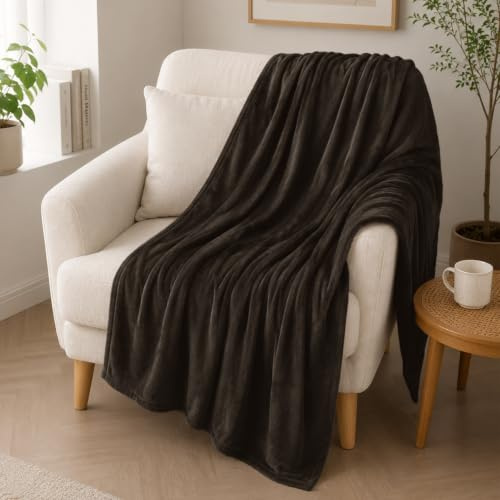 DALINA Textil - Manta para Sofá pequeña 130x160cm - Manta Terciopelo - Manta Ligera Franela para Sofá, Cama, Viaje, Sala de Estar (MARRÓN Oscuro)