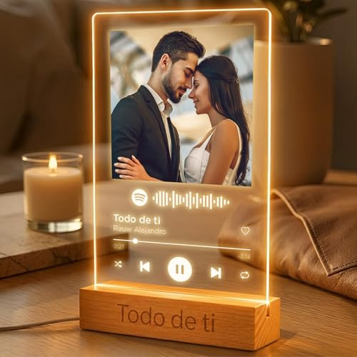 Panorama Spotify Glas Personalisiert mit Led Weiß 21x30 cm - Musik Cover Glas Geschenk - Song Cover Glas Bild mit Foto - Album Cover Glas Personalisiert - Lampe mit Bild Personalisiert