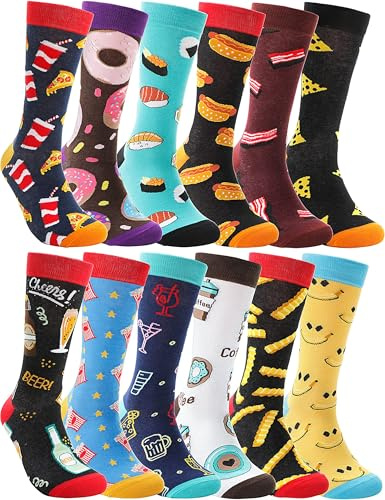 MOGGEI Unisex Funky Novelty Cotton Socks Funny Patterned Casual Crew Soft Breathable Comfortable Socks for Daily Wear 12 Pairs