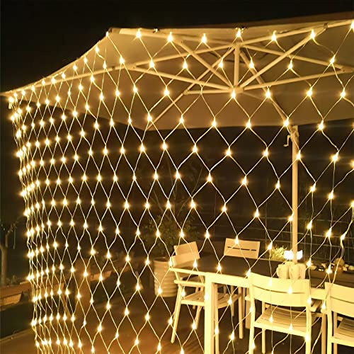 Jiubiaz LED Lichternetz 400 LED Lichterkette Außen Wasserdicht Lichtervorhang Warmweiß Weihnachtsbeleuchtung mit 8 Modi für Innen und Außen(2 stück 3x2m)