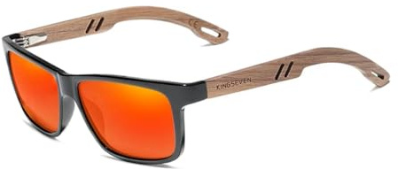 KINGSEVEN Marke Design TR90 + Walnuss Holz Handgemachte Sonnenbrille Männer Polarisierte Brillen Zubehör Sonnenbrille Verstärktes Scharnier (Schwarz Rot)