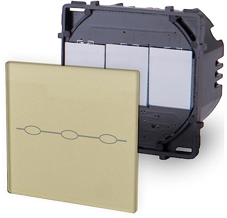 Luxus-Time LUX SERIE - Interruptor de luz táctil de pared, interruptor con sensor de cristal, enchufe Schuko, USB, color blanco, negro y dorado (módulo: interruptor táctil de 3 vías, dorado)