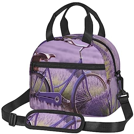 Lunch Bags, Reusable Cooler Tote Bag for Women Men, Portable Container Lavender Field Bike Lunch Bento Box Beach or Travel