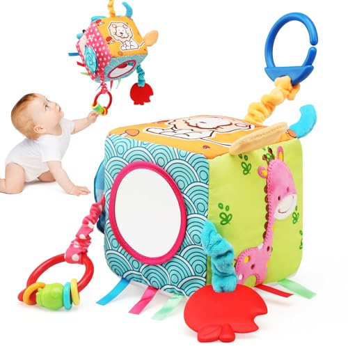 LEADSTAR Baby Spielzeug 6 Monate, Montessori Spielzeug Greifling Greifball Baby Rassel für Unterwegs Interaktives Babyspielzeug Motorikspielzeug Motorikwürfel Aktivitätswürfel Geschenk für Kleinkinder