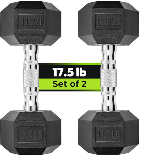Hex Dumbbell Rubber Encased Strength Training Dumbbells, Hand Weight For Workout & Exercise/Pair of 17.5LB