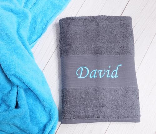 BotoHome Personalisiertes Handtuch Grau 70x140 cm 100% Baumwolle mit Name Bestickt Oeko-TEX Qualität 500 g/m² Geschenkidee für jeden Anlass (Grau, 70 x 140 cm)