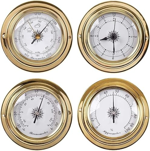 OUSIKA Barometer, traditionelle Wetterstation, traditionelles Barometer, traditionelle Wetterstation, Thermometer, Hygrometer, Kit, Zubehör, Messinggehäuse, 98 mm, Messwerkzeuge, 4-teiliges Wetterstat