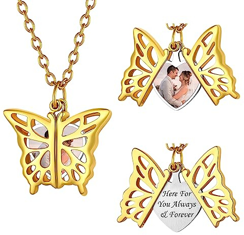 FindChic Herz Medaillon zum Öffnen Damen Personalisierte Herzkette für Bilder Gold Memorial Schmuck Kupfer Locket Amulett mit 51cm Kette