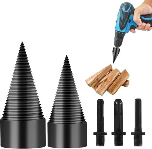 42mm/32mm Firewood Splitter Drill Bits, Firewood Log Splitter Drill Bits, Cones Kindling Wood Splitting Logs Bits Tools, Heavy Duty Electric Drills Screw Cone Driver with Round/Hex/Square/Shank