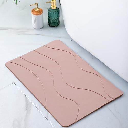 Pure 4Home - Tappeto bagno in pietra diatomite 60x40 cm, assorbente, asciugatura rapida, antiscivolo, carta vetrata per impurità e opacizzazione | Tappeto bagno assorbente (Pink Waves)