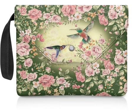 NETILGEN Buchhülle für Mädchen, Buchhülle mit gepolsterter Buchschutztasche für Taschenbuch, Bibel, Lehrbücher, Buch, Sox, Buchgeldbörse für Frauen, Kolibri, Blume, Grün