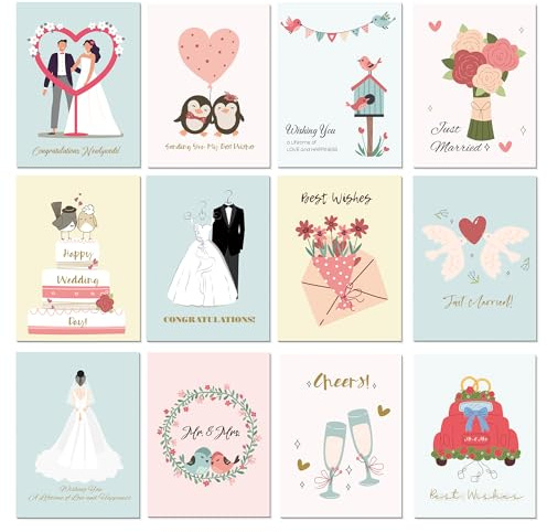 BIROYAL 12 Hochzeitskarte für Brautpaar - Premium Glückwunschkarten zur Hochzeit mit Umschlag aus Kraftpapier - Just Married Hochzeits-Klappkarte - Hochzeits Geschenke, Flitterwochen Geschenk