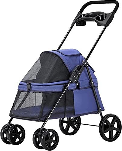 Kinderwagen für kleine Hunde, für Katzen und Hunde, exquisite Hundekinderwagen, leichte Hundebuggys für kleine Hunde, zusammenklappbarer Kinderwagen für Haustiere, Reisewagen mit 4 Rädern (blau) (bl